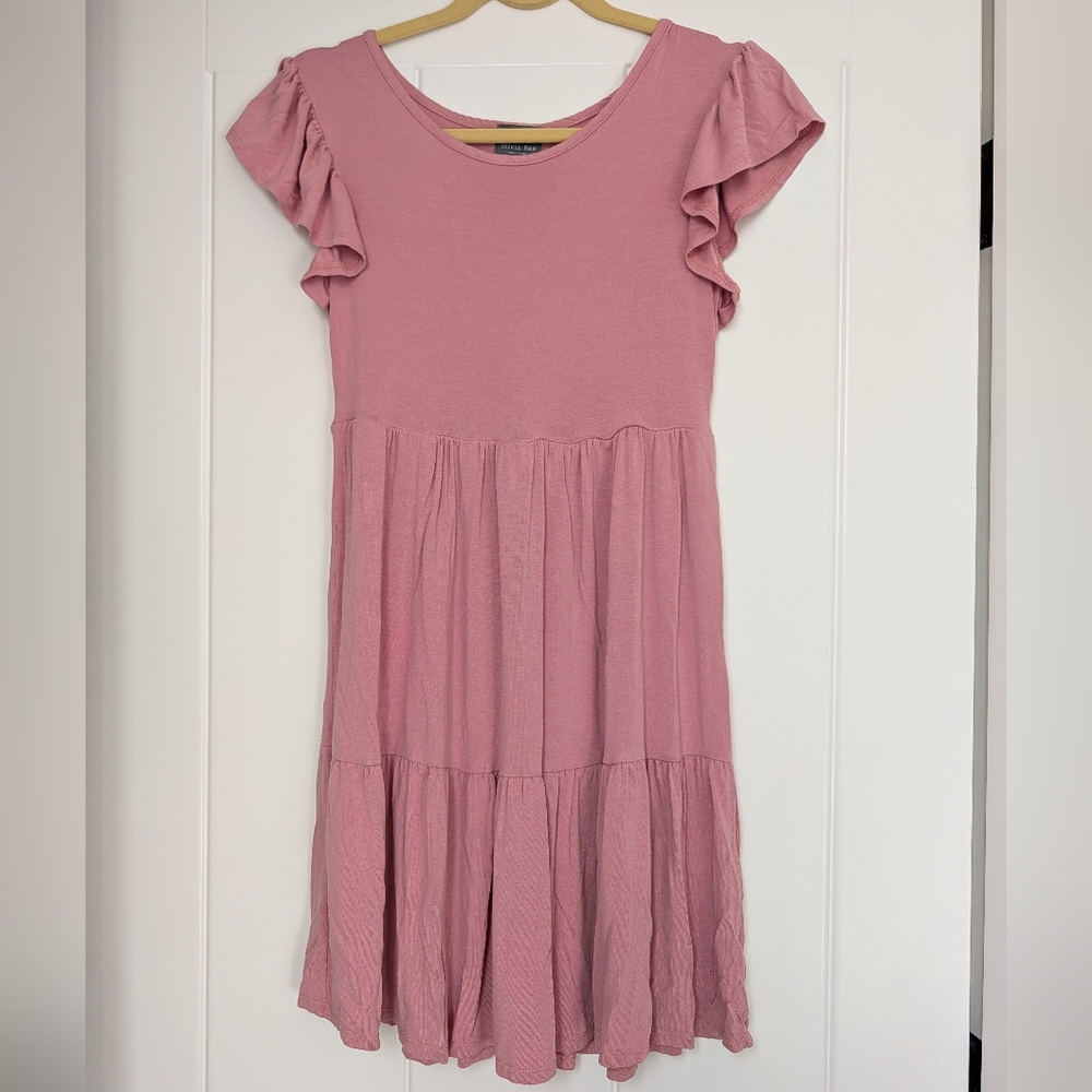 Olivia Rae Dusty Pink Midi Dress with Ruffle Sleeves